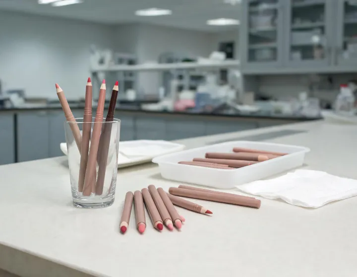 Lip Liner Sourcing on a cosmetics bench, illustration only