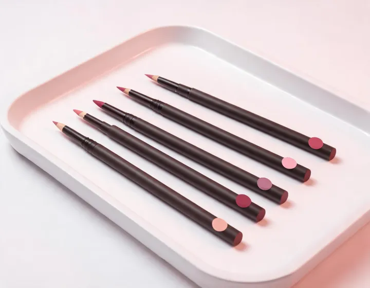 Lip liner makeup pencils on a lab tray, illustration only